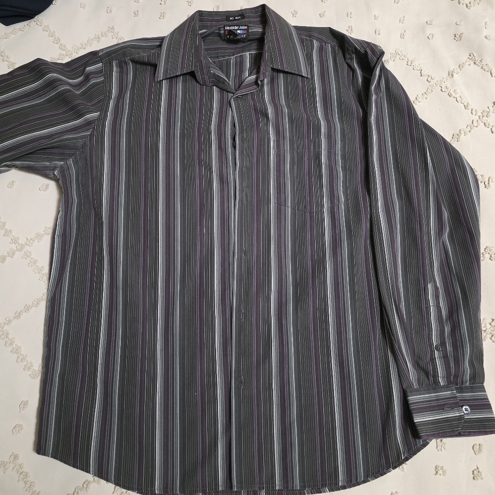 Alexander Julian Colours Men's L Black, Gray & Purple Striped Dress Shirt